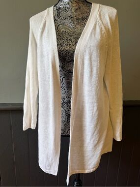 Talbots White 100% Linen Open-Front Cardigan